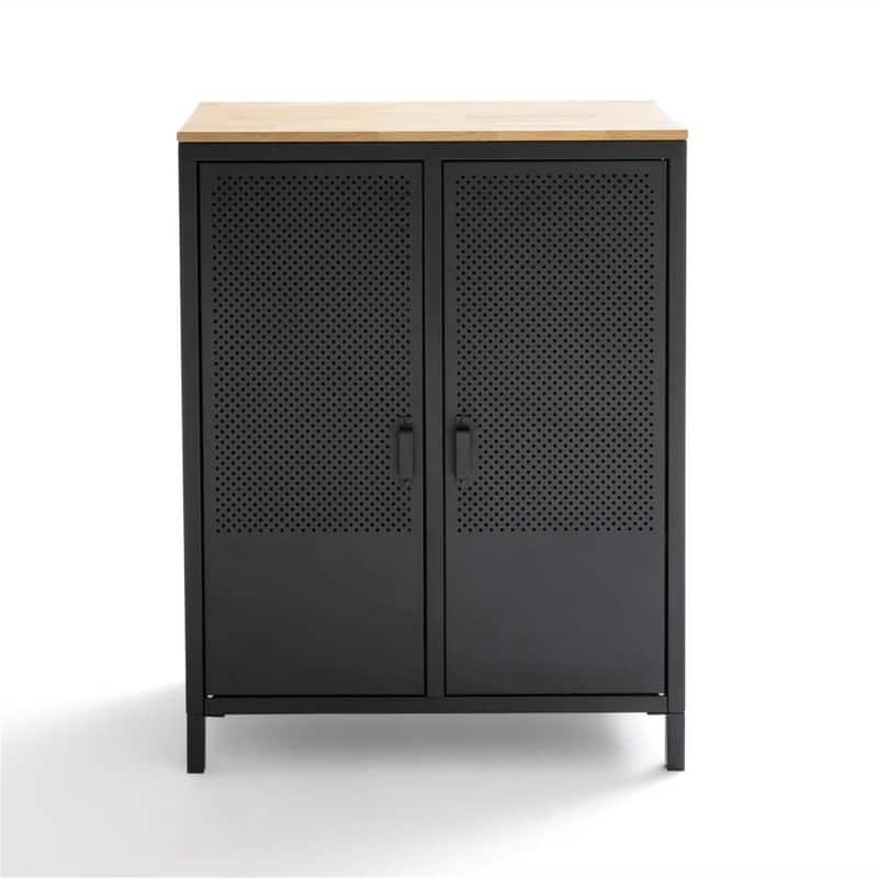 Agama 2-Door Low Metal & Oak Cabinet - 43.4"H *33.5"W *15.8"D