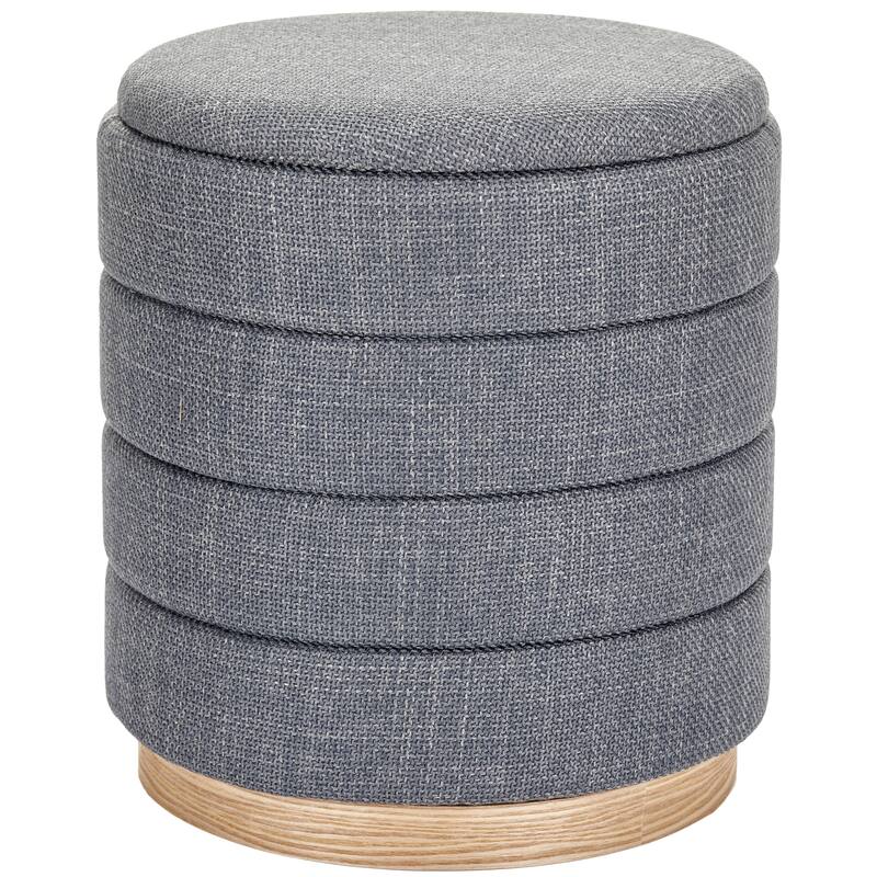 Modern Cylinder Ottoman with Hidden Storage Linen Upholstery Seat - Grey
