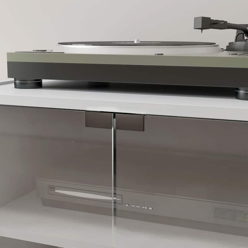 HOMCOM Media Cabinet, 4-Tier Stereo Cabinet, Modern Audio Video Media Stand with Adjustable Shelves, Tempered Glass Doors