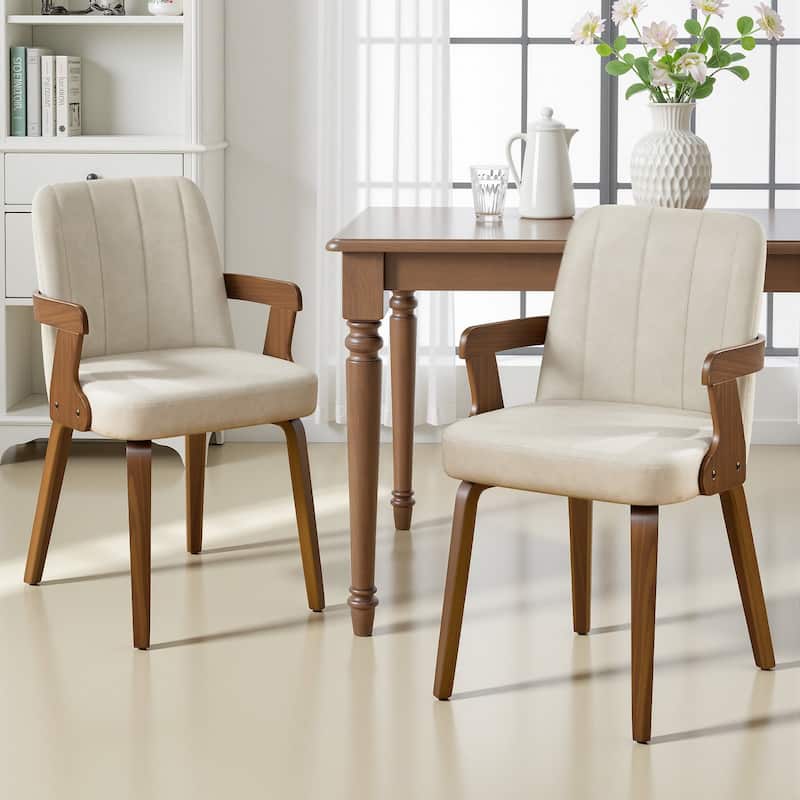 Mid-century Modern Upholstered Dining Chairs Bentwood Side Chairs with Armrests - 34.3"H x 19.9"W x 22.1"D