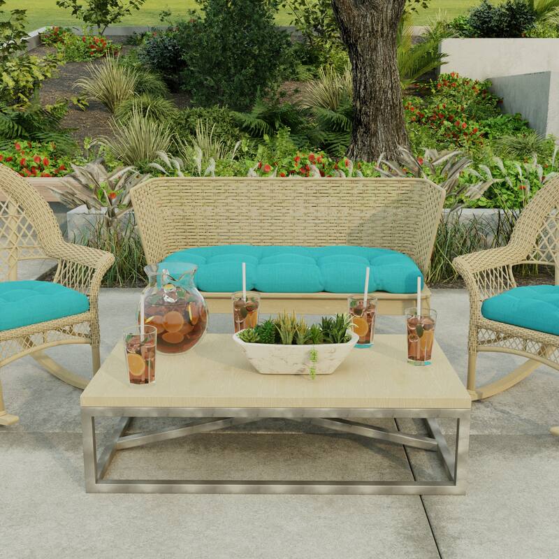 44" x 18" Aqua Solid Contoured Outdoor Wicker Bench Cushion - 18'' L x 44'' W x 4'' H - McHusk Lagoon