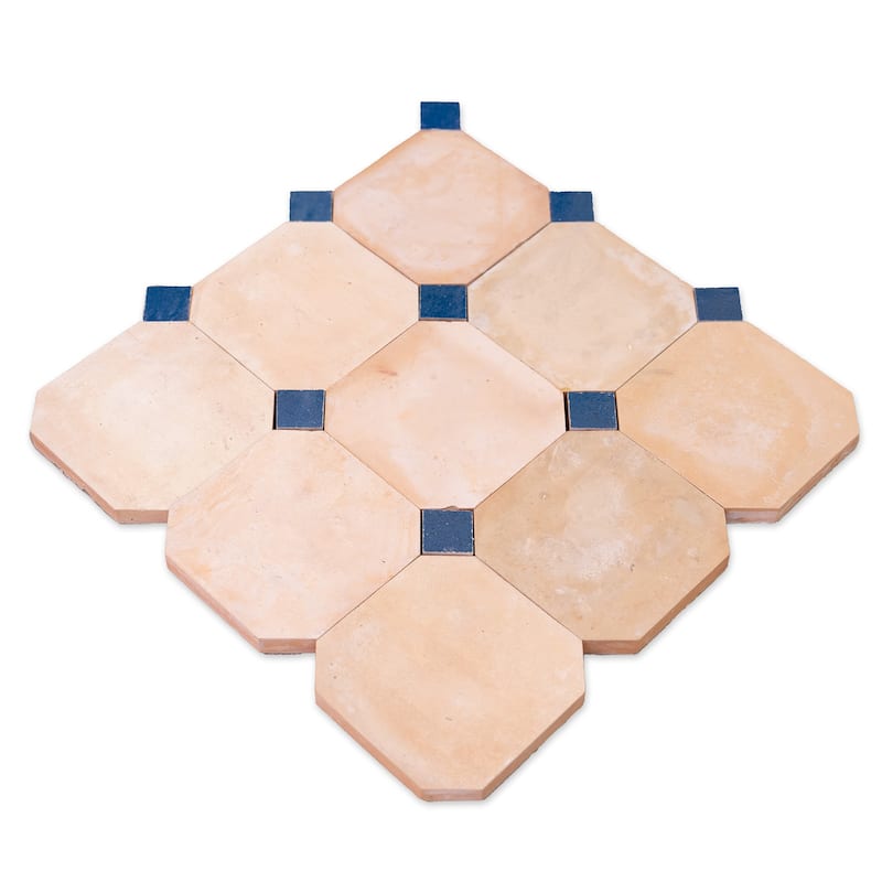 Contemporary Zellige Panels, 12" X 12" X 1/2", Terracotta -Moroccan Blue