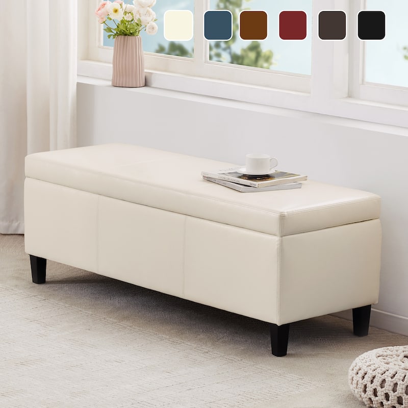 50.3" x 17.50" x 18" Upholstered Rectangular Storage Ottoman-Faux Leather
