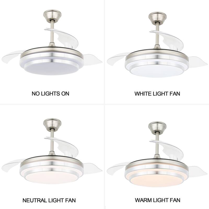 CurveCurio 42 in. Ceiling Fan with Concealable Fan Blades, 6 Fan Speed 3 Light Tone Remote Control Fan for Bedroom