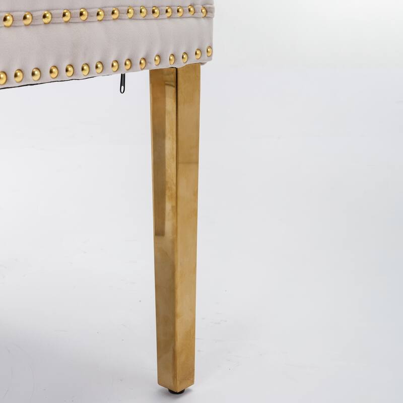 Tufted Solid Wood Velvet Upholstered Dining Chair with Golden Steel Legs