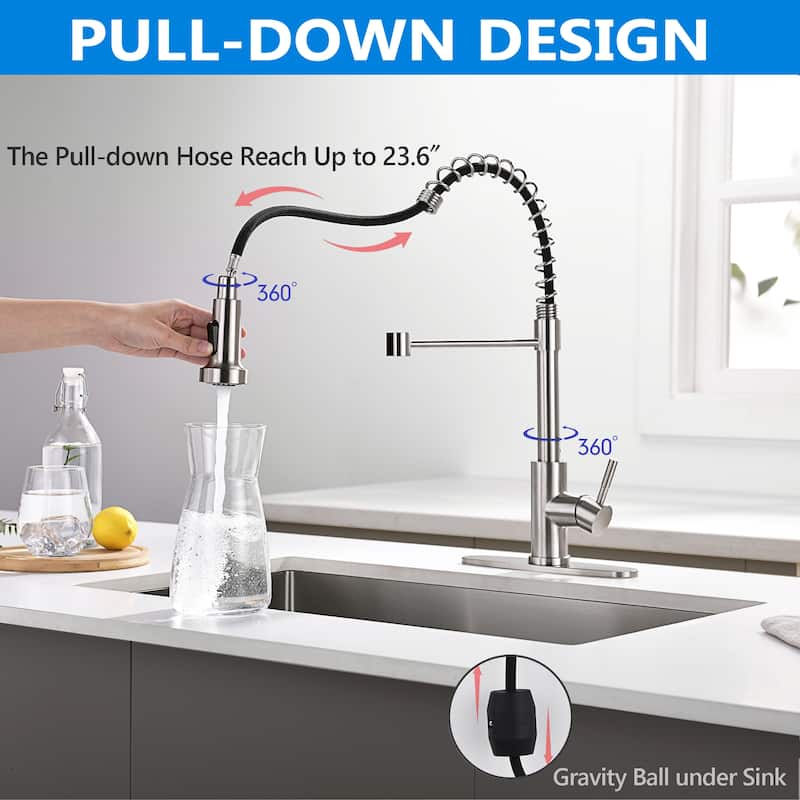 Pull Down Kitchen Faucet with Soap Dispenser in Stainless Steel
