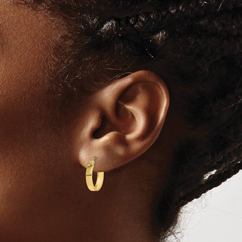 Curata 10k Yellow Gold Polished 4x15mm Square Tube Hoop Earrings