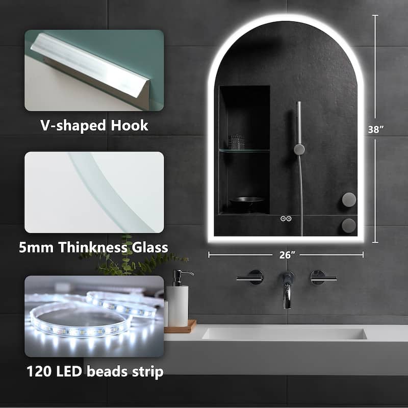 Smart LED Bathroom Fog-free Vanity Arched Mirror