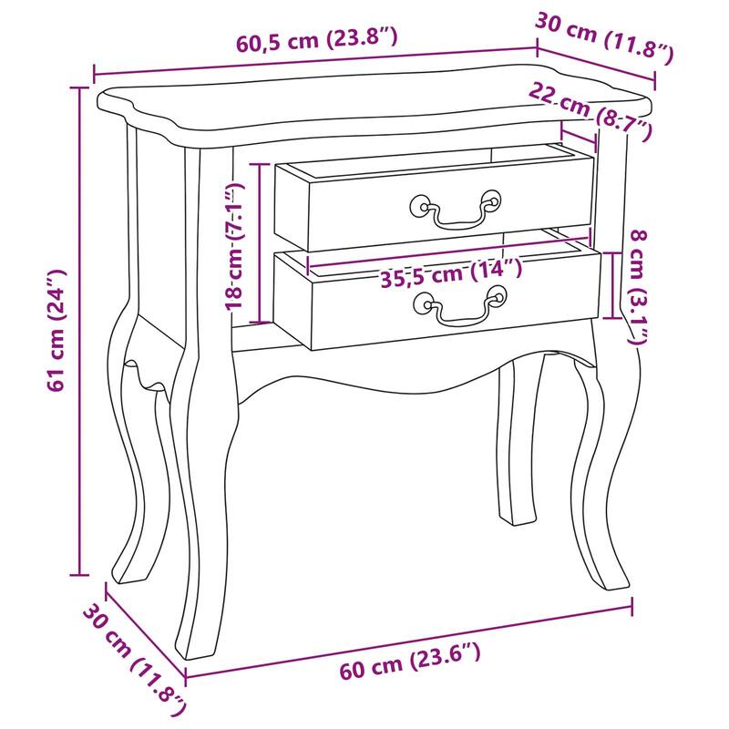 vidaXL Side Table Natural 23.82 x 11.81 x 24.02 in Solid Mahogany Wood - 23.82 x 11.81 x 24.02 in
