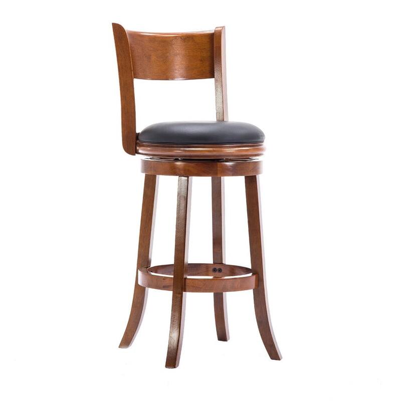 29 Inch Swivel Bar Stool, Solid Wood, Bonded Leather - 19.5 L x 18 W x 43.5 H