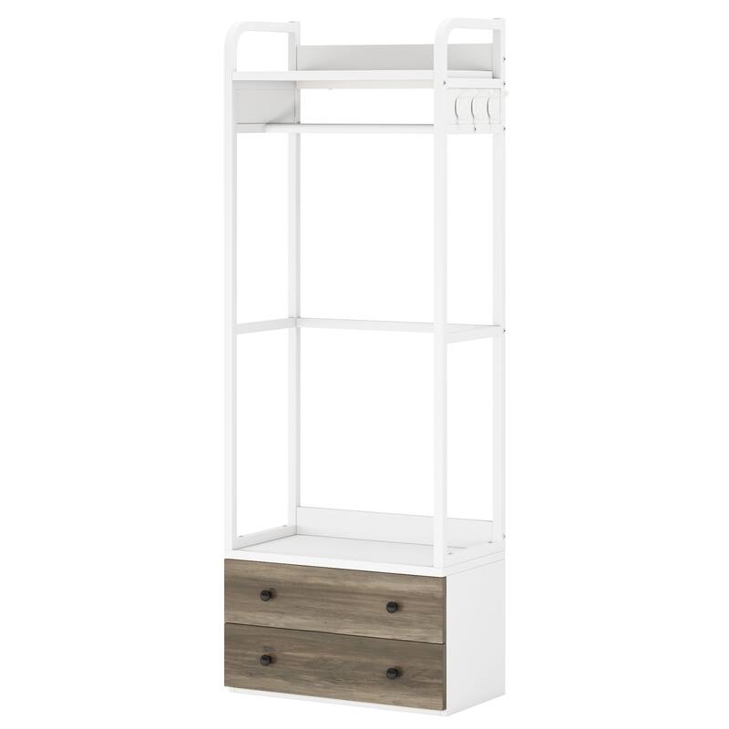 Clothes Shelf Coat Garment Rack Closet Organizer System with Drawers