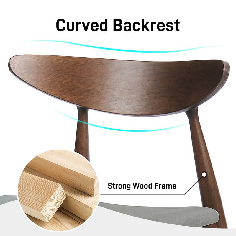 Roomfitters Retro Rubberwood Dining Chairs with Ergonomic Back and Plush Cushions, Set of 2
