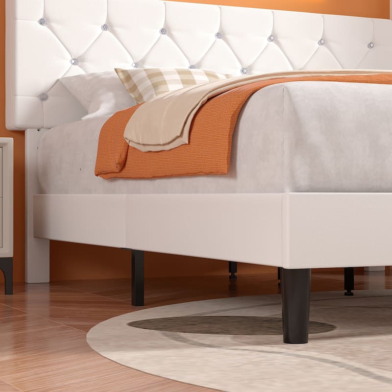 VECELO Upholstered Beds With Diamond Tufted Headboard Platform Bed Frame 7.9'' Under Bed Space