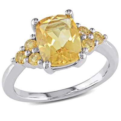 Miadora 2ct TGW Emerald Cut Citrine Floral Ring in Sterling Silver