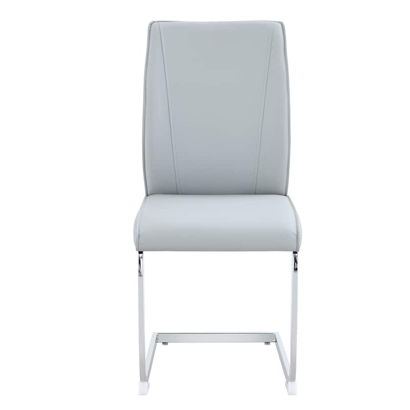 Luxury Simple Arch Chair - Set of 2 PU Material High Resilience Dining Chair with Arched Metal Silver Leg
