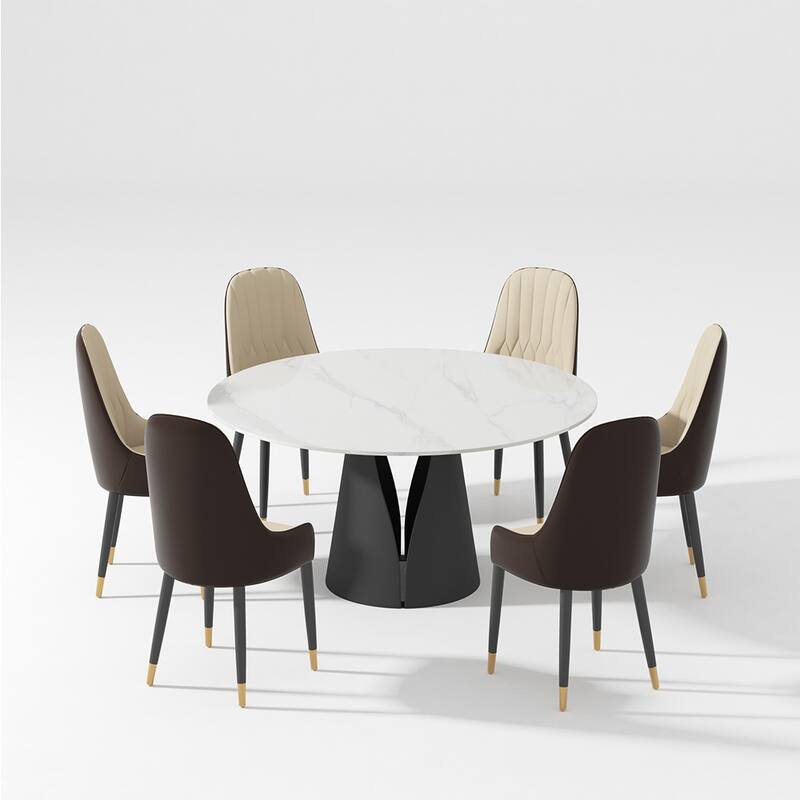 Modern Dining Room Sets, Kitchen Furniture Round White Dining Table with Chairs, Round Dining Table Set for 4-6