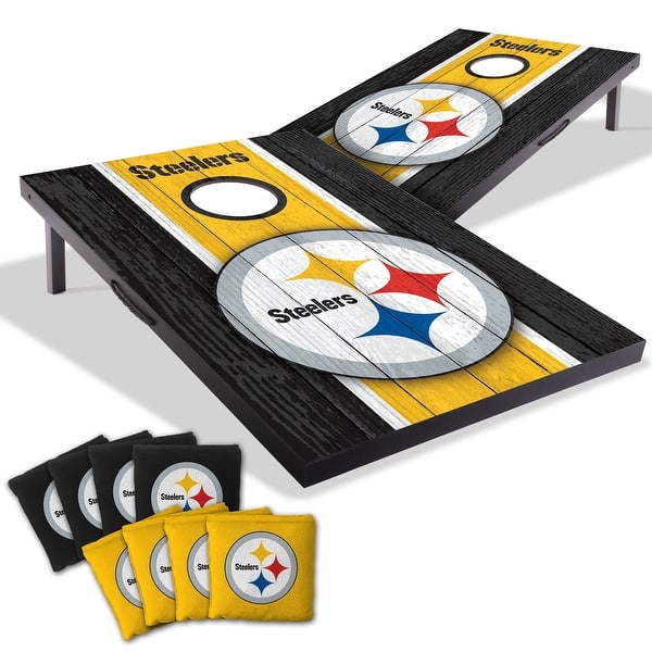 slide 2 of 7, Pittsburgh Steelers NFL Compact 2x3 Tailgate Cornhole Board Set Include Carrying Case