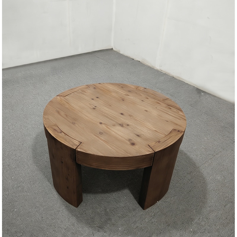 Solid Wood Round Coffee Table, 31.5 Inch Farmhouse Circle Center Cocktail Table
