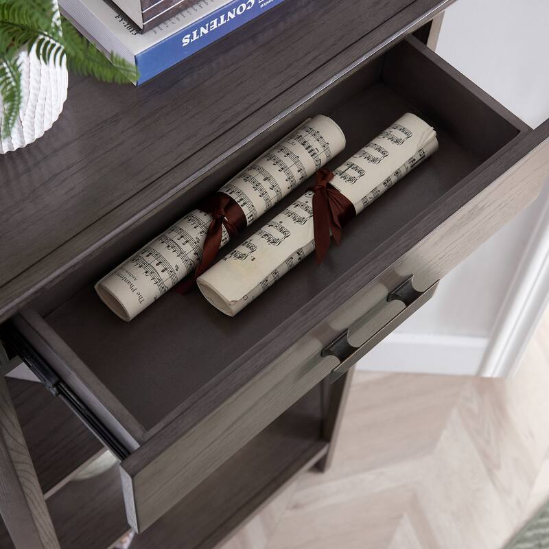 Leick Home Mantel Height 3-Shelf Corner Bookcase with Drawer Storage