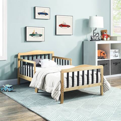 Solid Wood Kids Bed Toddler Bed Two-Tone Design, Natural & Black