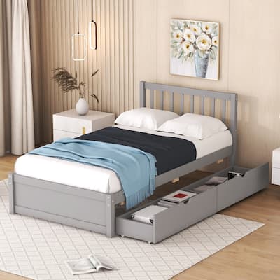 Nestfair Modern Design Wooden Twin Size Platform Bed with 2 Drawers