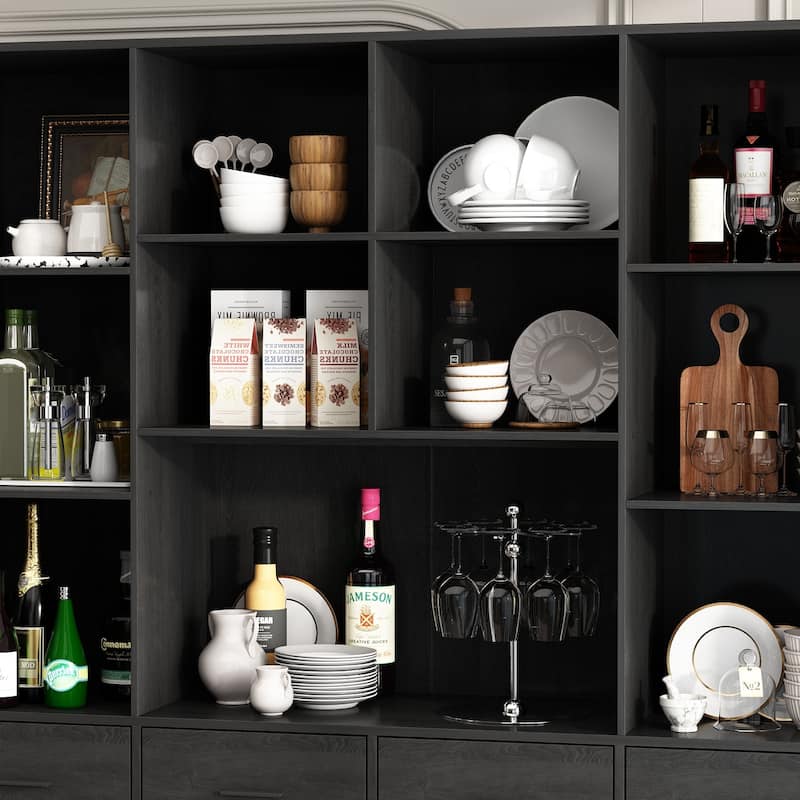 Black Freestanding Kitchen Pantry, Buffet Cabinet with Shelves & Doors - 78.7"H x 63"W