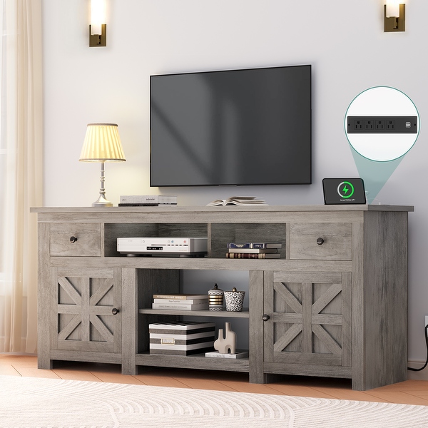 Moasis 70 Farmhouse TV Stand Entertainment Center with Power Outlet for TVs Up to 80 Inch 70 L x 15.5 W x 30 H On Sale Bed Bath Beyond 40954450