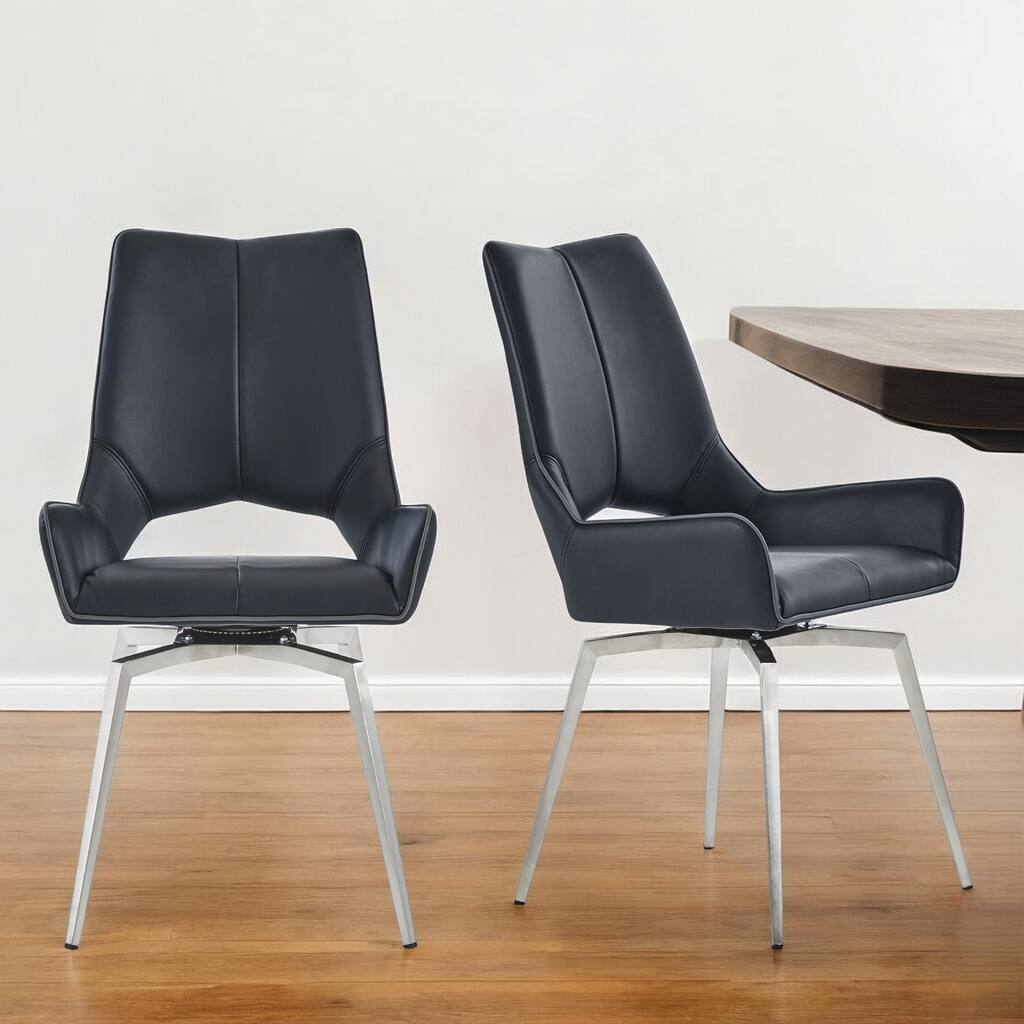 Set of 2 Bucket Style Dining Chairs with Metalic Silver Base