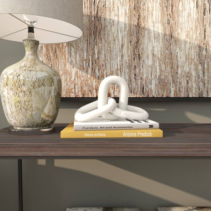 Luxe White Marble Geometric 2 or 3 Link Chain Sculpture - White - 13"W, 3"H