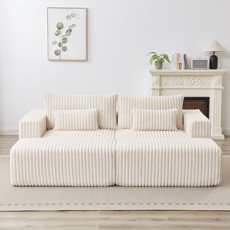Roomfitters 87" Modern Corduroy Lounge Chaise, Cloud Plush Loveseat Sofa, No Assembly Reclining Sleeper Sofa