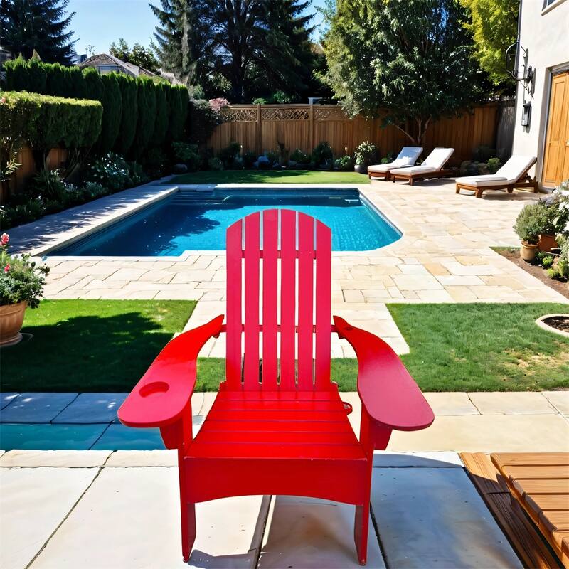 Outdoor Wood Adirondack Chair with Umbrella Hole
