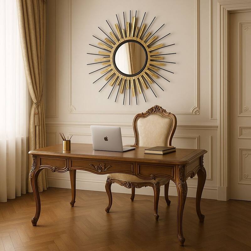 Gold Sunburst Round Mirror Wall Art Oversized Accent Decor 32"