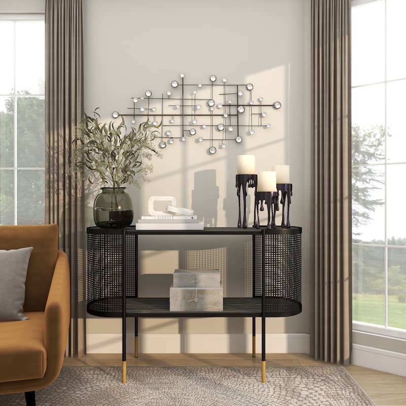 Silver Metal Abstract Home Wall Decor with Crystal Embellishments