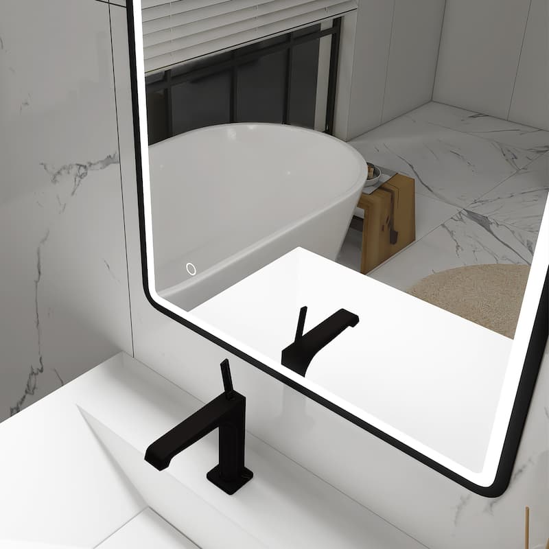 32 x 24 in. Rectangular Mirror Wall-Mount Anti-Fog LED Light Bathroom Vanity Mirror - Black