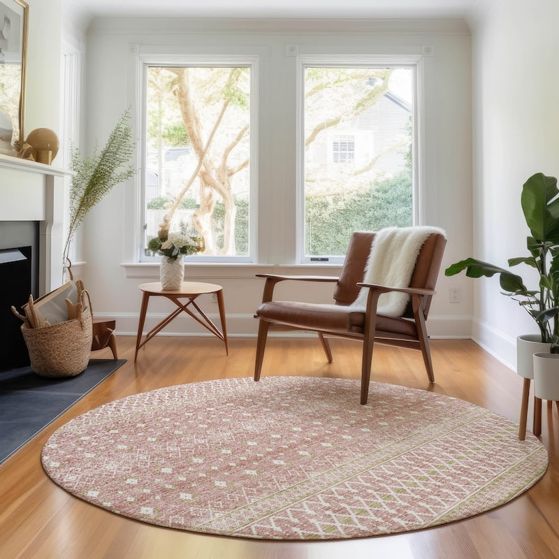Premium Washable Super Soft Boho Geo Mayfield Rug - Blush - 8' x 8' - Round