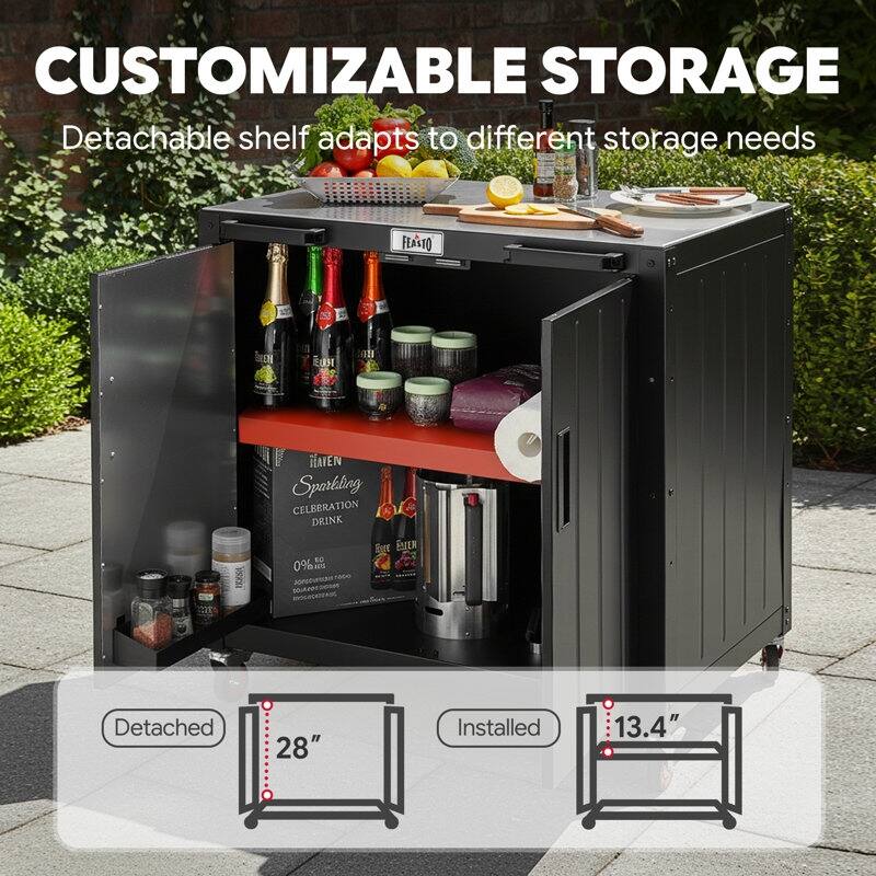 Feasto KT2435C 304 Stainless Steel Table Food Prep Grill Cart Table with Storage Cabinet