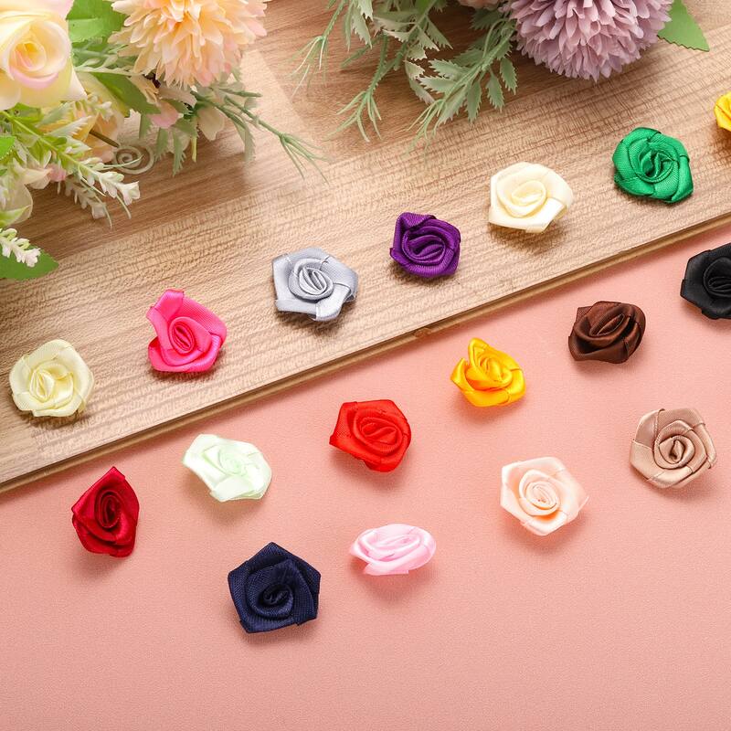 50pcs 3cm Ribbon Roses for Crafts Artificial Fabric Flowers