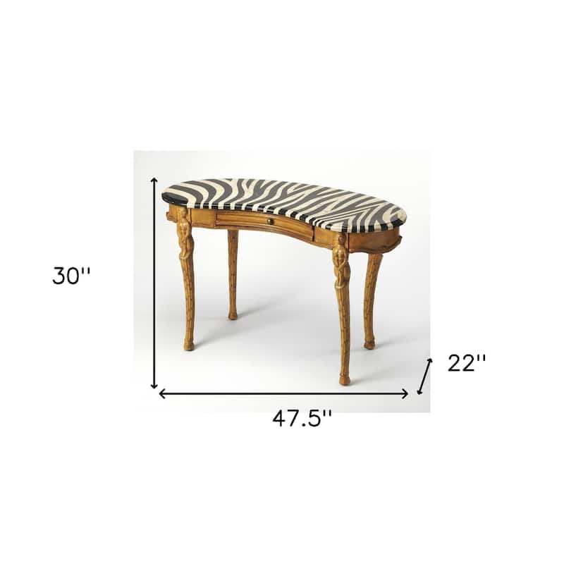 HomeRoots 48" Black and White and Brown Kidney Writing Desk