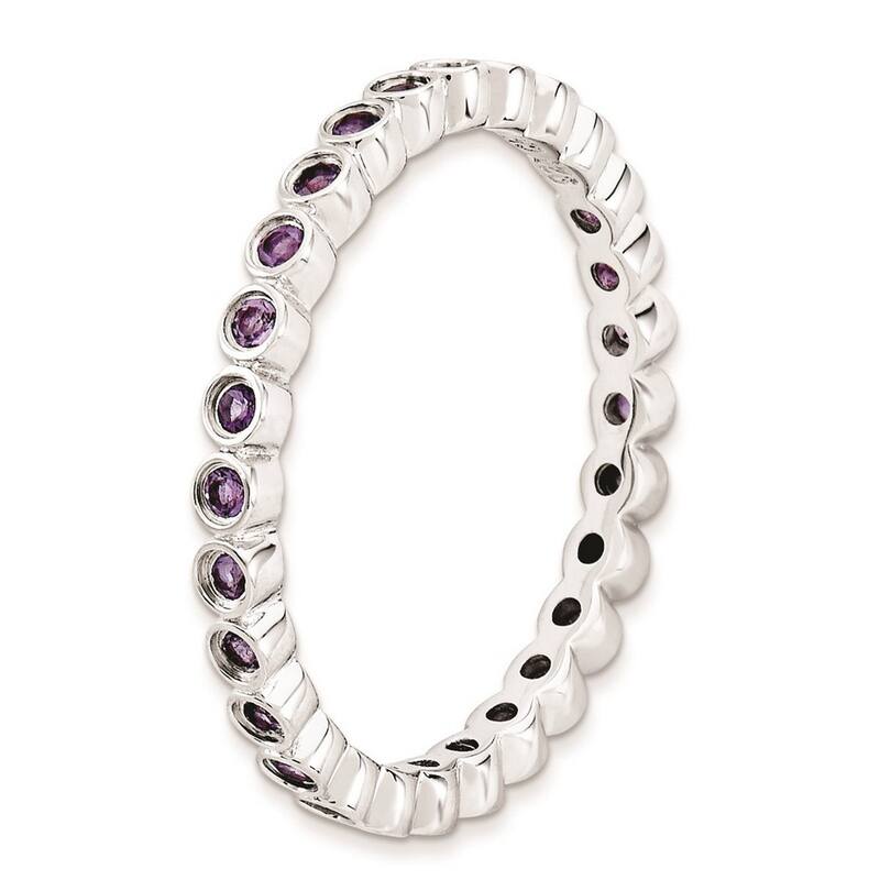 Curata 925 Sterling Silver Bezel Polished Patterned Stackable Expressions Amethyst Ring