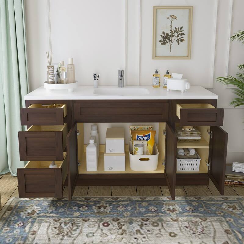 Vanity Art 63" Oak Freestanding Bathroom Vanity Cabinet without Top