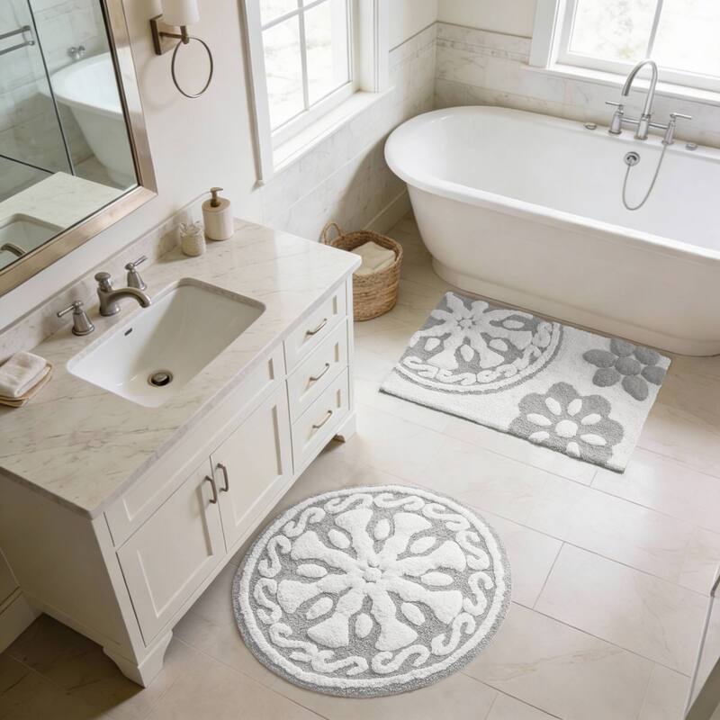 1 Piece 20x30" Medallion Cotton Tufted Bath Rug