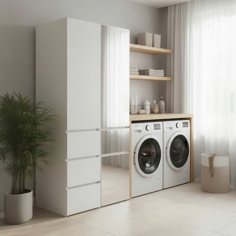 Elise Modular Wood Closet System with Mirror in White - 31.4"D x 17.72"W x 70.9"H