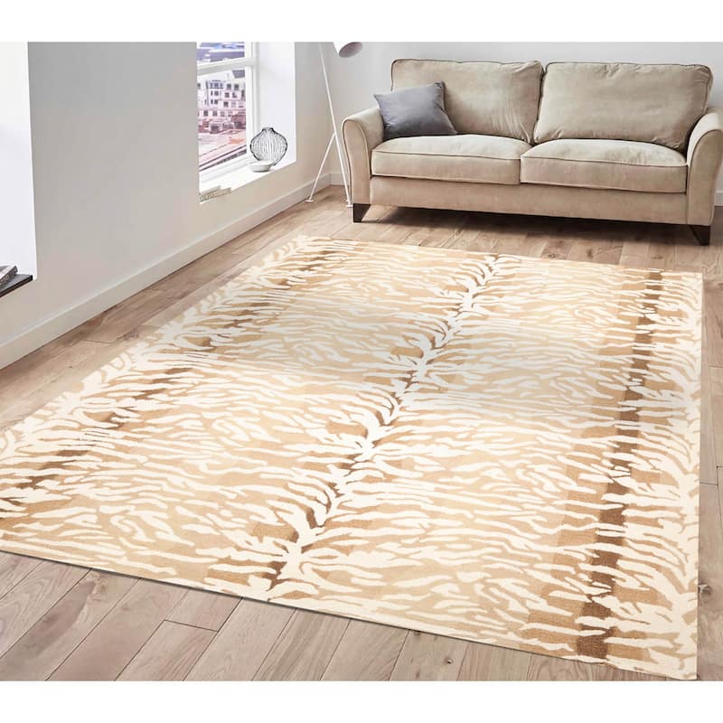 Hand Tufted 100% Wool Animal Print Oriental Area Rug Ivory Color