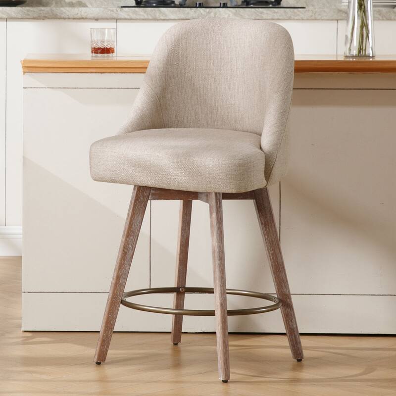 26" Counter Height Swivel Bar Stool, Upholstered Counter Stools - 39.37" (H) x 22.44" (D) x 21.65" (W) - Single - Linen Sand