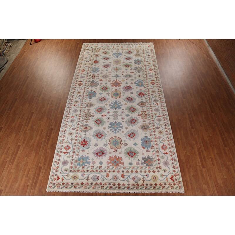 Hand Knotted Oriental 100% Wool Carpet Transitional All-Over Beige & Ivories Oushak Area Rug - 17' 10'' X 9' 1''