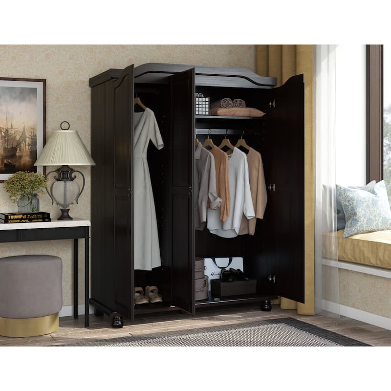 Palace Imports 100% Solid Wood Kyle 3-Door Wardrobe Armoire with Raised Panel or Mirrored Doors