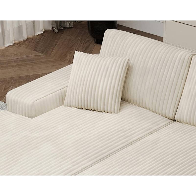 Corduroy Fabric Convertible Sleeper Sofa with Side Shelves