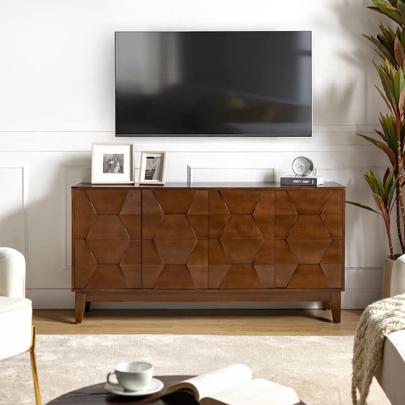 Silakan Mid-Century Modern 4-Door Large Storage Sideboard with Solid Wood Legs by HULALA HOME