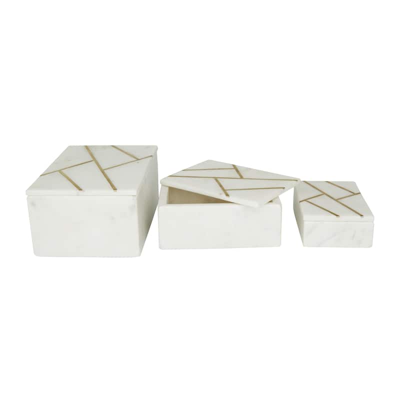 Marble Box with Gold Linear Lines - Set of 3 White or Green - Roche River Decor