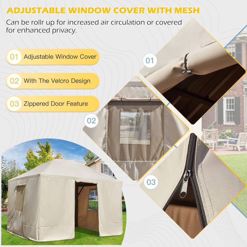 EROMMY Winter Gazebo Cover, Outdoor Cover for Hardtop Gazebos, Enclosed Cover with Sidewalls and Mesh Windows